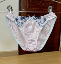 Vintage Pink Silky Polyester Panty Sheer Nylon Lace Hi Cut Sissy Bikini Sz.5