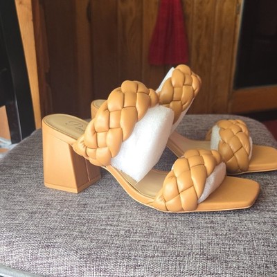 Pink Lily Tan Braided Double Strap Slide Sandals Faux Leather Women's US 6.5