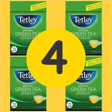 Tetley Natural Green Tea 4 BOX Total 288 Tea Bags Refreshing & light NWT 144g EA