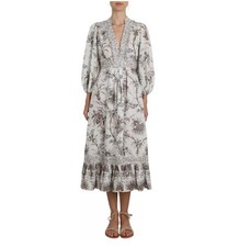 ZIMMERMANN Tali Bib Front Floral-print Linen Dress | 100% Linen