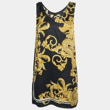 Versace Black Medusa Print Silk Sleeveless Mini Dress S