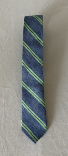 J.Crew Crewcuts Boys Youth Blue Green Striped Linen Blend Neck Tie Size 8-16 52"