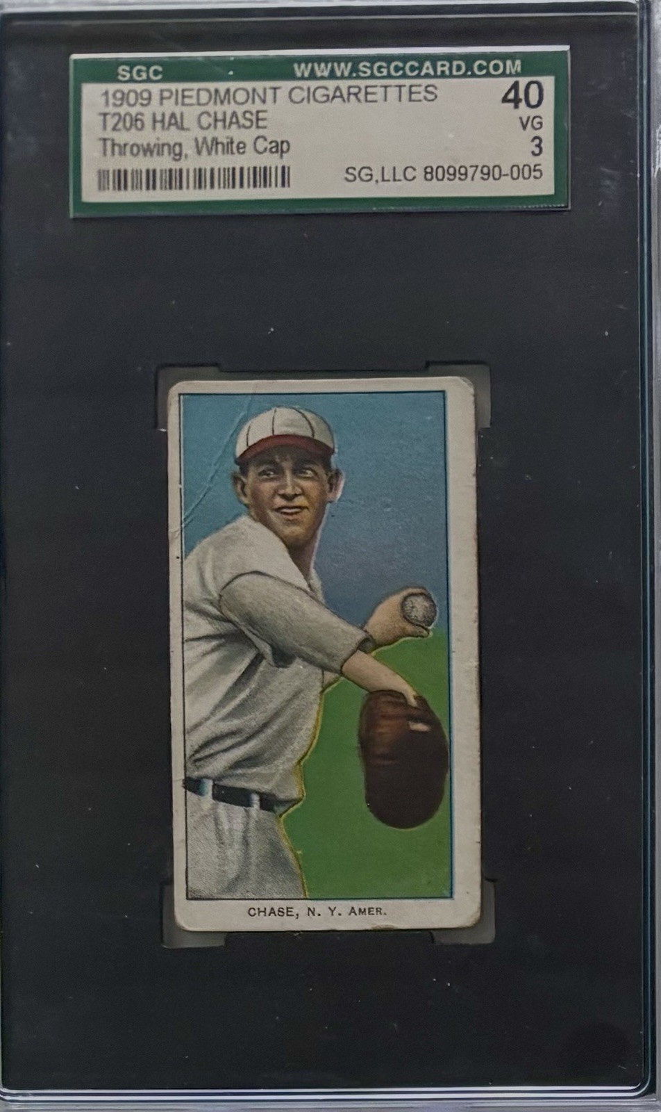 T206 Piedmont Cigarettes 1909 T206 Hal Chase Throwing White Cap SGC 40 VG 3