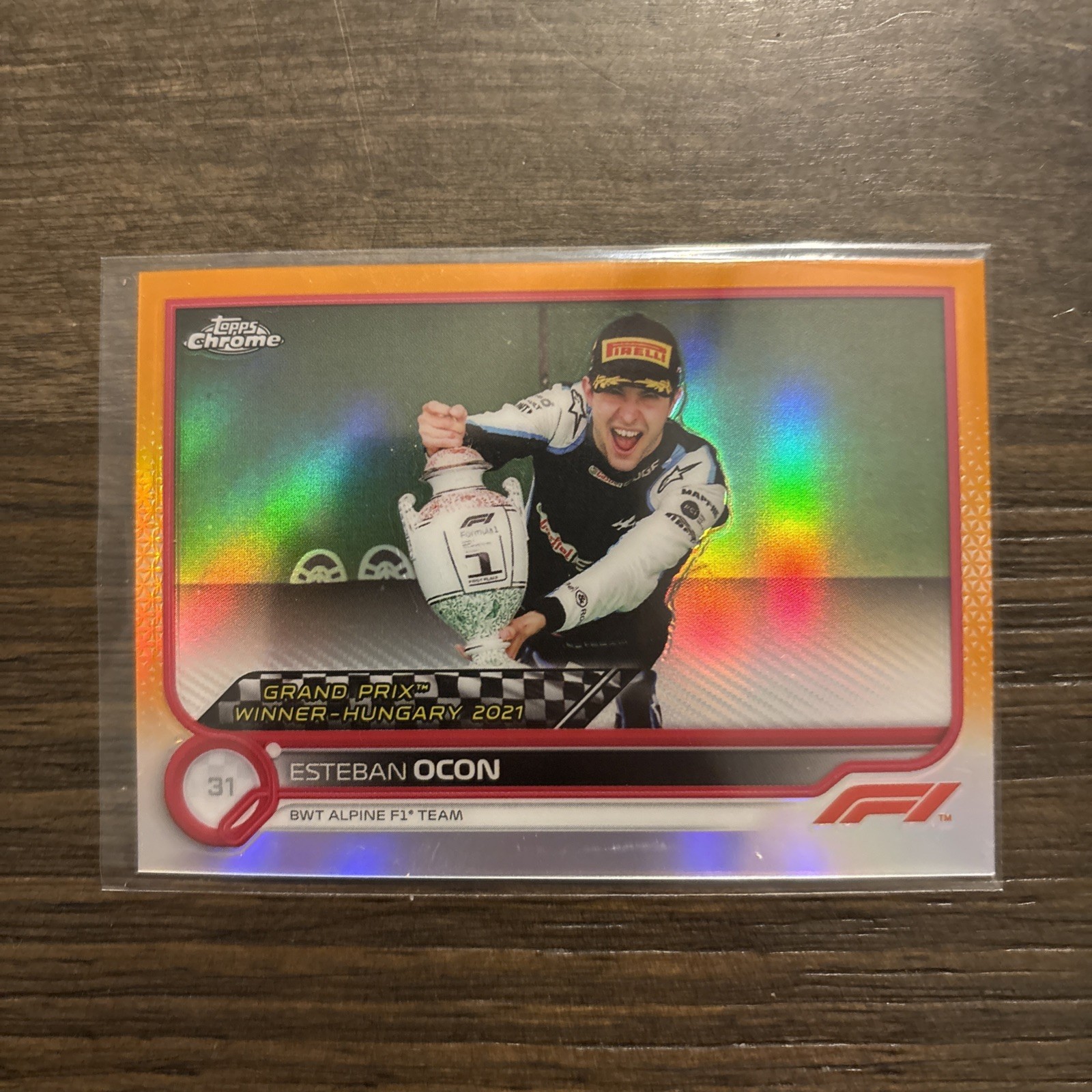 2022 Topps Chrome Formula 1 F1 Esteban Ocon Hungary GP Winner Orange Red SP #161