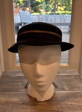 Vintage Michael Andrew California Styling Black Wool Felt Cloche Bowler Hat Bow