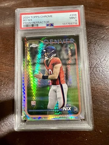 Rare 2024 Topps Chrome Prism Refractor Bo Nix #202 RC #206 Prizm Rookie PSA 9