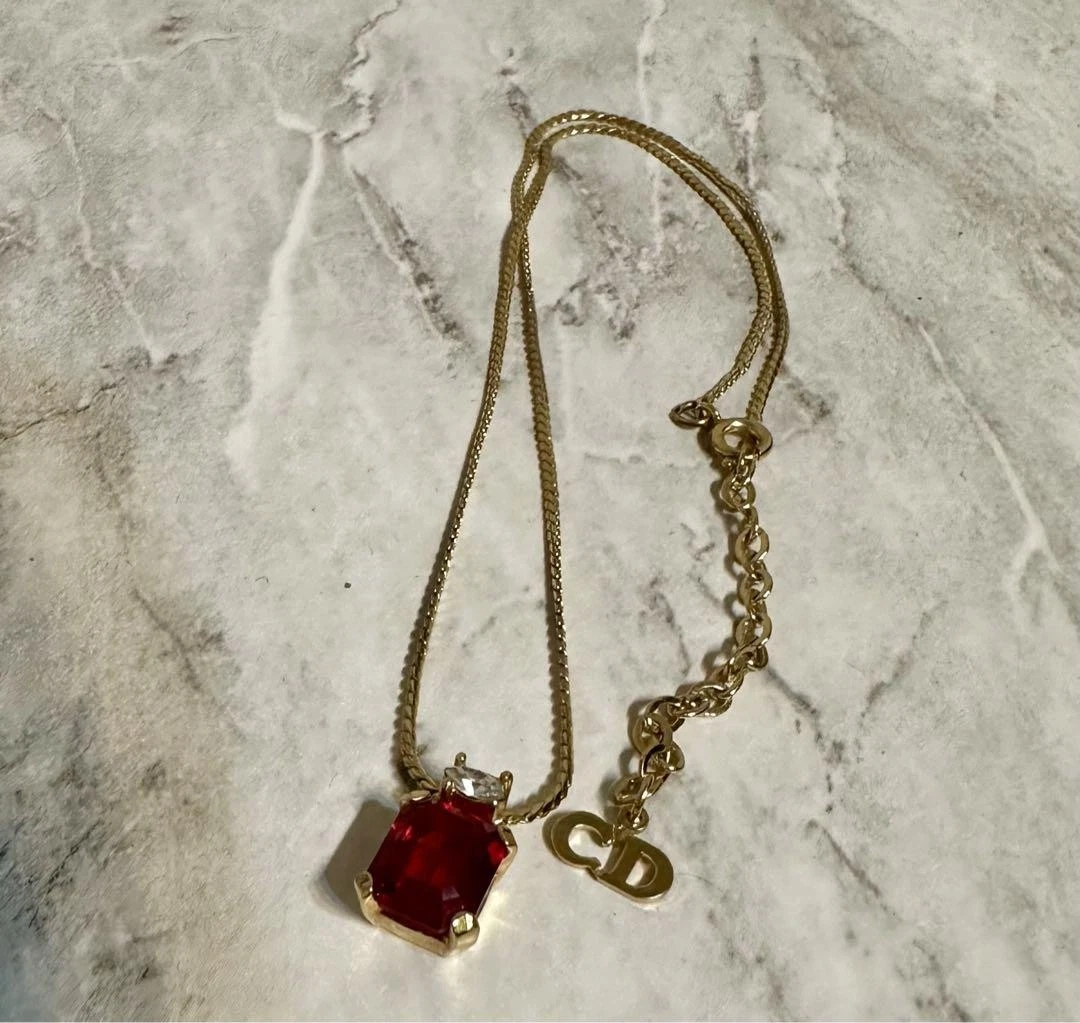 Collana Christian Dior CD anni 90 pietra rossa oro