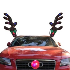 LED Car Reindeer Antlers  Nose Set With Lights Christmas Xmas Rudolph Decor Kit
