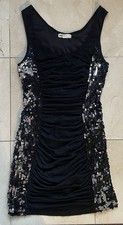 Kariss Little Black Dress Sleeveless Sequin,Ruching Sz Small Party Cocktail
