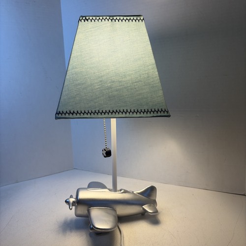Kids Silver Airplane Table Lamp Childrens Nursery Aviation Decor