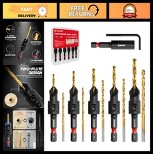 12 PCS Adjustable Countersink Drill Bit Set for Woodworking + Magnetic Holder