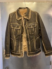 RUDSAK women Distressed leather shearling trucker jacket Rare Designer Large