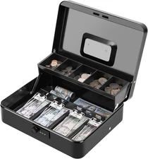 Large Cash Box with Combination Lock,Money Box with Cash Tray, Lock Safe Box wit