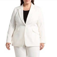 Tahari ASL Womens Blazer Size 24W White One Button Tailored Suiting Style New
