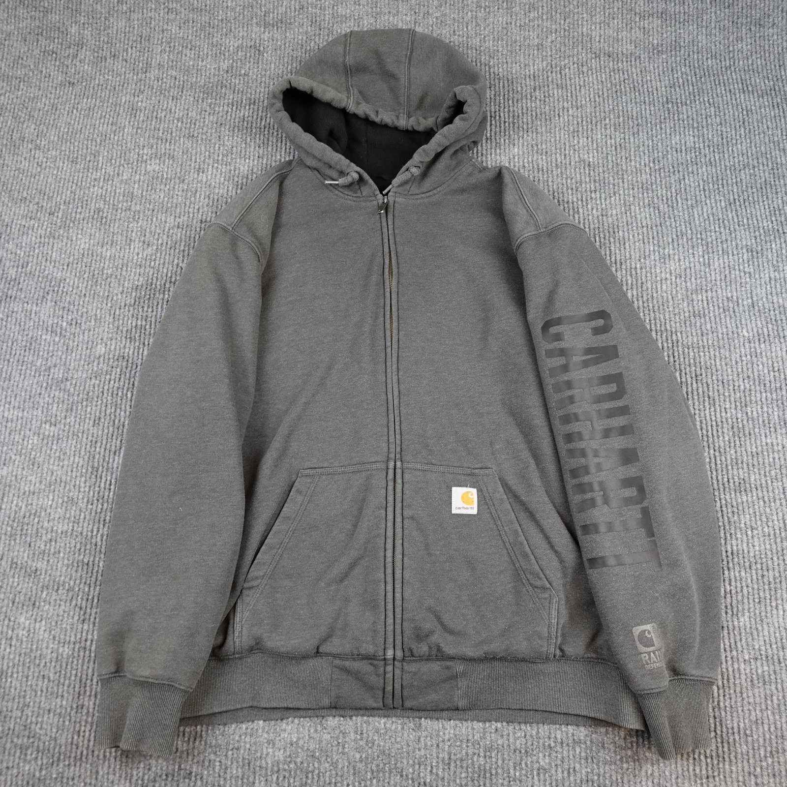 Carhartt Rain Defender Hoodie Mens XL Gray Thermal Faded Full Zip Sweatshirt