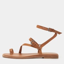 Hermes Size 37 Beige Leather Ankle Strap Sandals