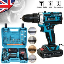 21V Cordless Combi Hammer Impact Drill Driver Electric Screwdriver & 2 Battery