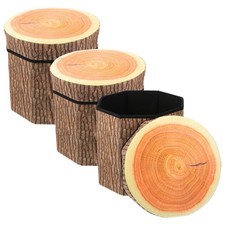 3 Pack Tree Stump Storage Stool 12 x 12 Inch Stool Ottoman, Cute Folding Stor...