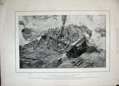 Alter antiker Druck 1892 Schlacht Braunschweig Le Vengeur Kriegsschiffe Howe Französisch 19.