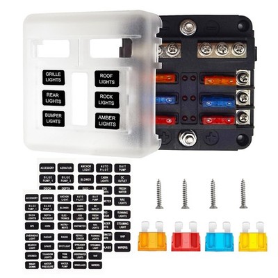 6 Way Fuse Block, 12V Waterproof Boat Fuse Panel with LED Warning Indicator D...