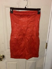 Coral Strapless Party Dress with Sequins Design Size M