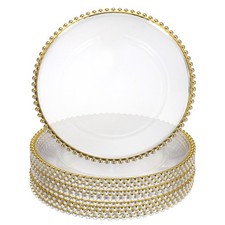 12pcs 13" Plastic Clear Chargers Plate Bulk Dessert Plate, Gold