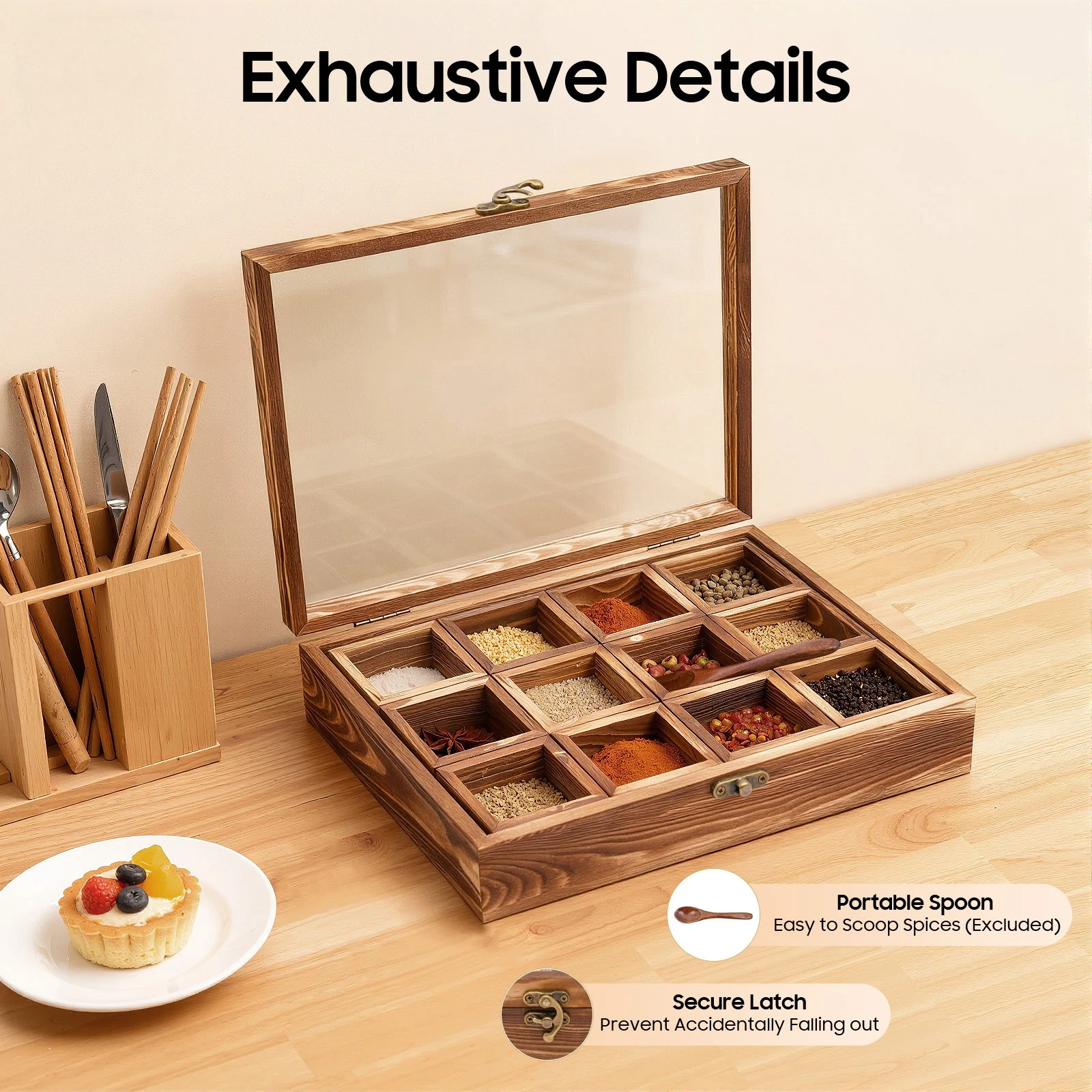 Wooden Spice Box Wooden Spice Rack Containers Spice Fit Box 12 Compartments