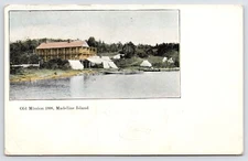 Madeline Island Wisconsin~Tents Below Old Mission Church of 1898 View~1911 PC
