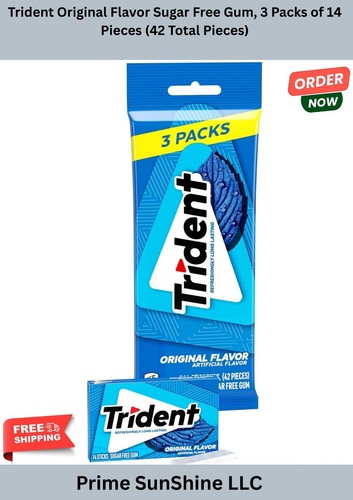 Trident Original Flavor Sugar Free Gum, 3 Packs of 14 Pieces (42 Total Pieces)