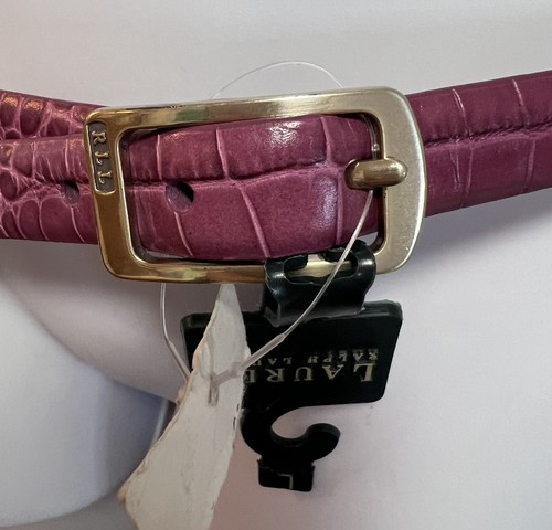 RALPH LAUREN ROSE MAUVE ITALIAN LEATHER MOC CROC SILVERTONE HARDWARE BELT LARGE - Picture 5 of 9