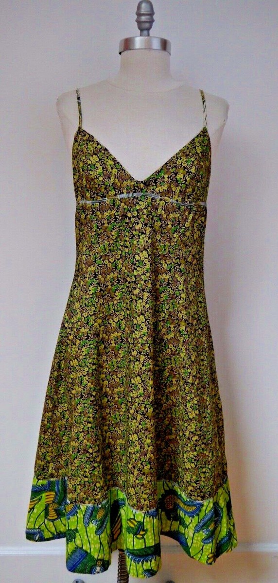 dosa cotton dress NEW DOSA green abstract floral print cotton slip dress size 2 small medium