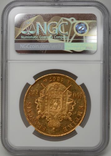 FRANCE NAPOLEON III GOLD 100 FRANCS 1867-A MS61 NGC - Picture 4 of 4