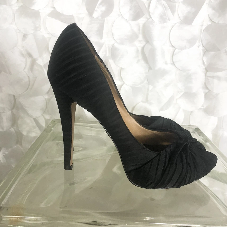 Badgley Mischka Negro Satinado Peep Toe Tacones Talla 7 M Cóctel Fiesta Boda Foto 2 de 4