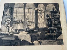 ANTIQUE DRAWING ILLUSTRATION SET DESIGN INTERIOR PORTRAIT SOCIAL STERLING