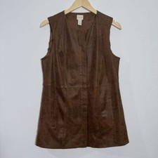 Chico's Edgy Faux-Leather Western Vest Brown Size Small Chico's Size 0