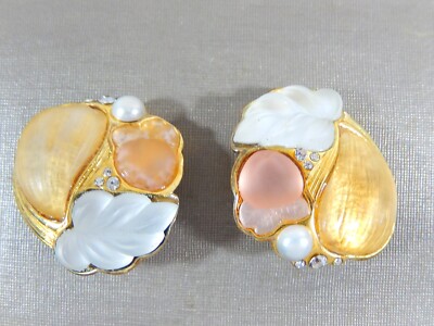 100% AUTHENTIC ALEXIS BITTAR SIGNED MOLDED LUCITE CRYSTAL FX PEARL CLIP EARRINGS