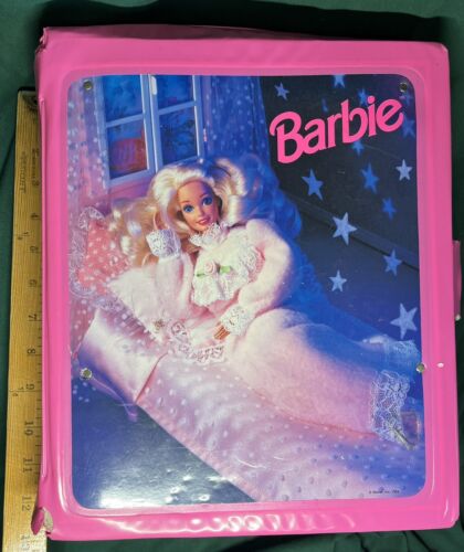 Vintage Barbie Pink Doll Bedroom Foldout Bed Carrying Case, Accessories & Ken