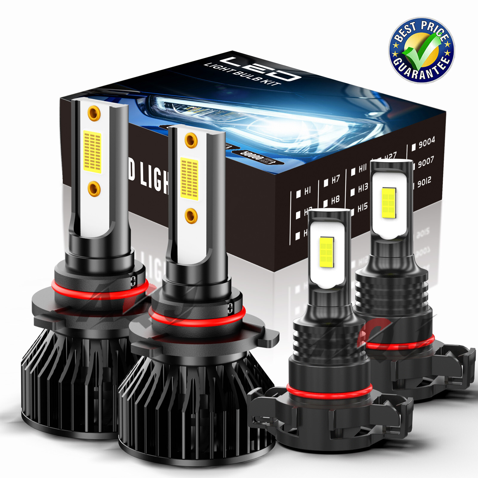 2014-2015 Jeep Cherokee 6000K LED Headlight & Fog Light Bulbs 9012 + 5202  