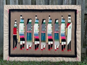 29x41" Vintage 1990s Hand-Woven Wool Navajo-Style Yei Be Chei Rug Wall Hanging