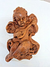 Holz Schnitzerei, Engel musizierend, massiv Weichholz ca. 22 cm, aufgearbeitet
