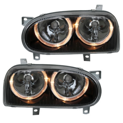 Depo Scheinwerfer Klarglas Angel Eyes für VW Golf 3 III Bj. 91-97 Schwarz