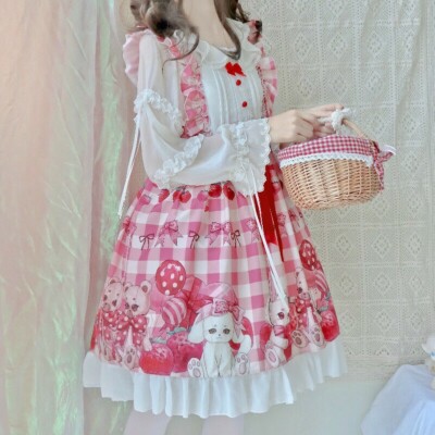 Lolita Dress Japanese Jumper Dress Women Lolita Dress Ruffle Frill Cute  Jumper Skirt Japanese Maid