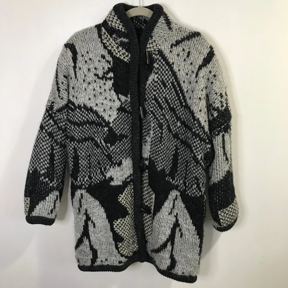 Vintage Shacket 80s 90s Martinique LARGE L Knit Oversized Jacket Coat Gray  Black