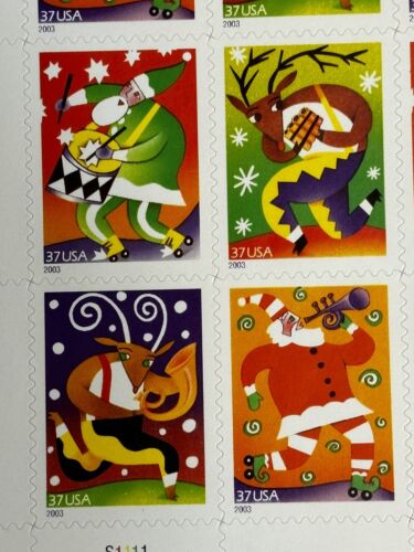 2003 USPS 32 Weihnachtsmarken Scheibe & Block 0,37 skurril musikalisch Santa Rentier - Bild 2 von 3