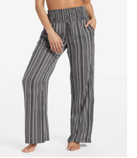 NWT Billabong Black Stripe New Waves Wide Leg 100 Cotton Pant Sz Small NEW