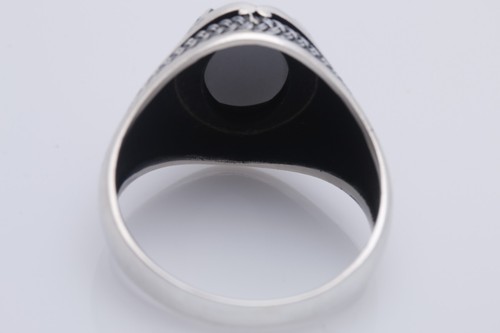 Turkish Style Handmade Jewelry Oval Black 925 Sterling Silver Men's Ring Size Op - Picture 6 of 9