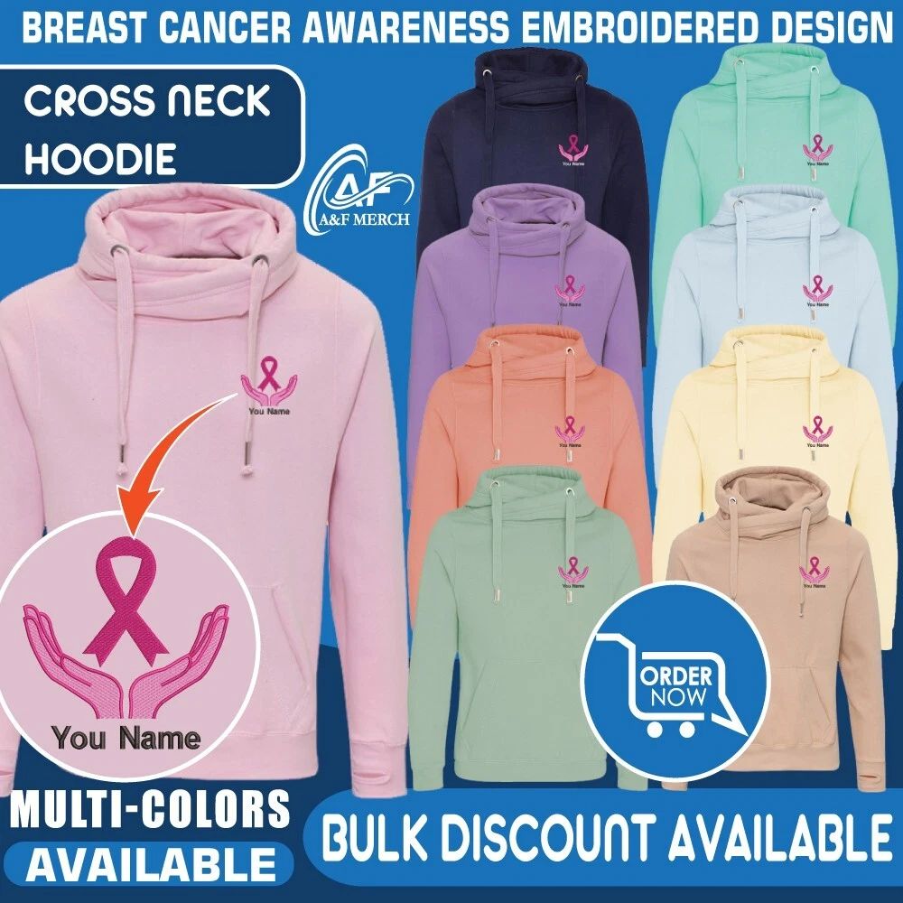 Personalised Embroidered Just Hoods Awdis Your Name Breast Cancer Awareness