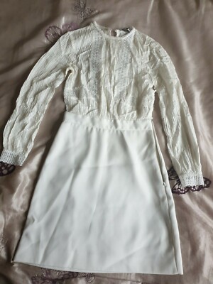 Reiss Bruna Lace Top Dress Off White Size Uk UK