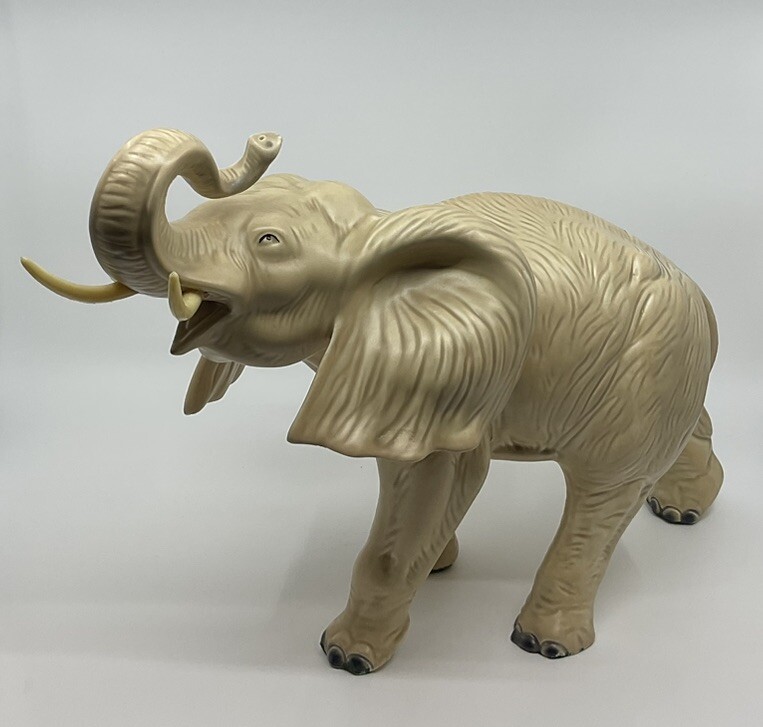 Ceramica Cuernavaca Elephant Figurine 1986 Mexico Trunk Up Good Luck Large 20” L