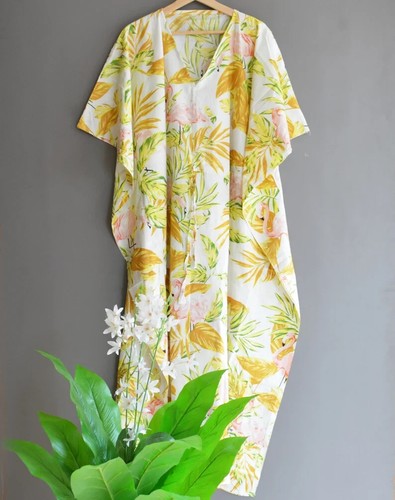 Indisches 100 % Baumwolle langes Kaftan Kleid weiße Farbe Kimono Nachtwäsche Kaftan Maxi - Bild 5 von 5